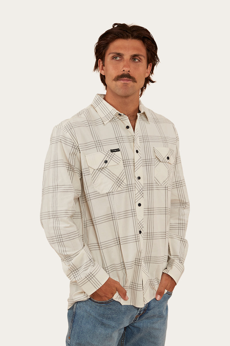 Wyatt Mens Corduroy Shirt - Off White/Charcoal