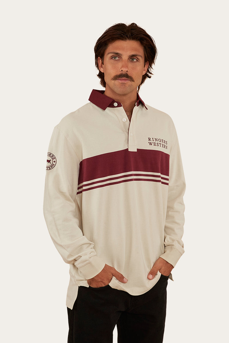 Edmonton Mens Rugby Jersey Beige/Burgundy