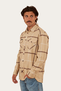 Cooma Mens Flanno Semi Fitted Shirt - Dark Sand/Chocolate