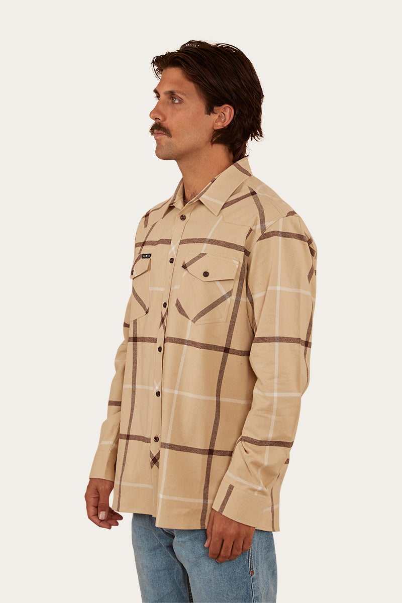 Cooma Mens Flanno Semi Fitted Shirt - Dark Sand/Chocolate