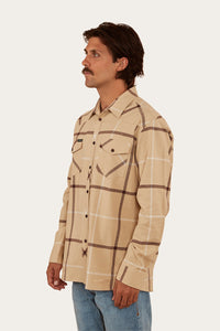 Cooma Mens Flanno Semi Fitted Shirt - Dark Sand/Chocolate