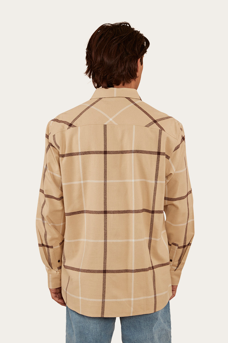 Cooma Mens Flanno Semi Fitted Shirt - Dark Sand/Chocolate