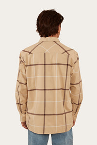 Cooma Mens Flanno Semi Fitted Shirt - Dark Sand/Chocolate