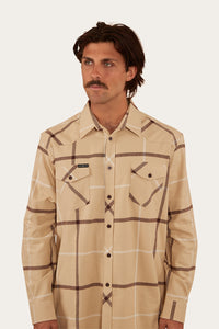Cooma Mens Flanno Semi Fitted Shirt - Dark Sand/Chocolate
