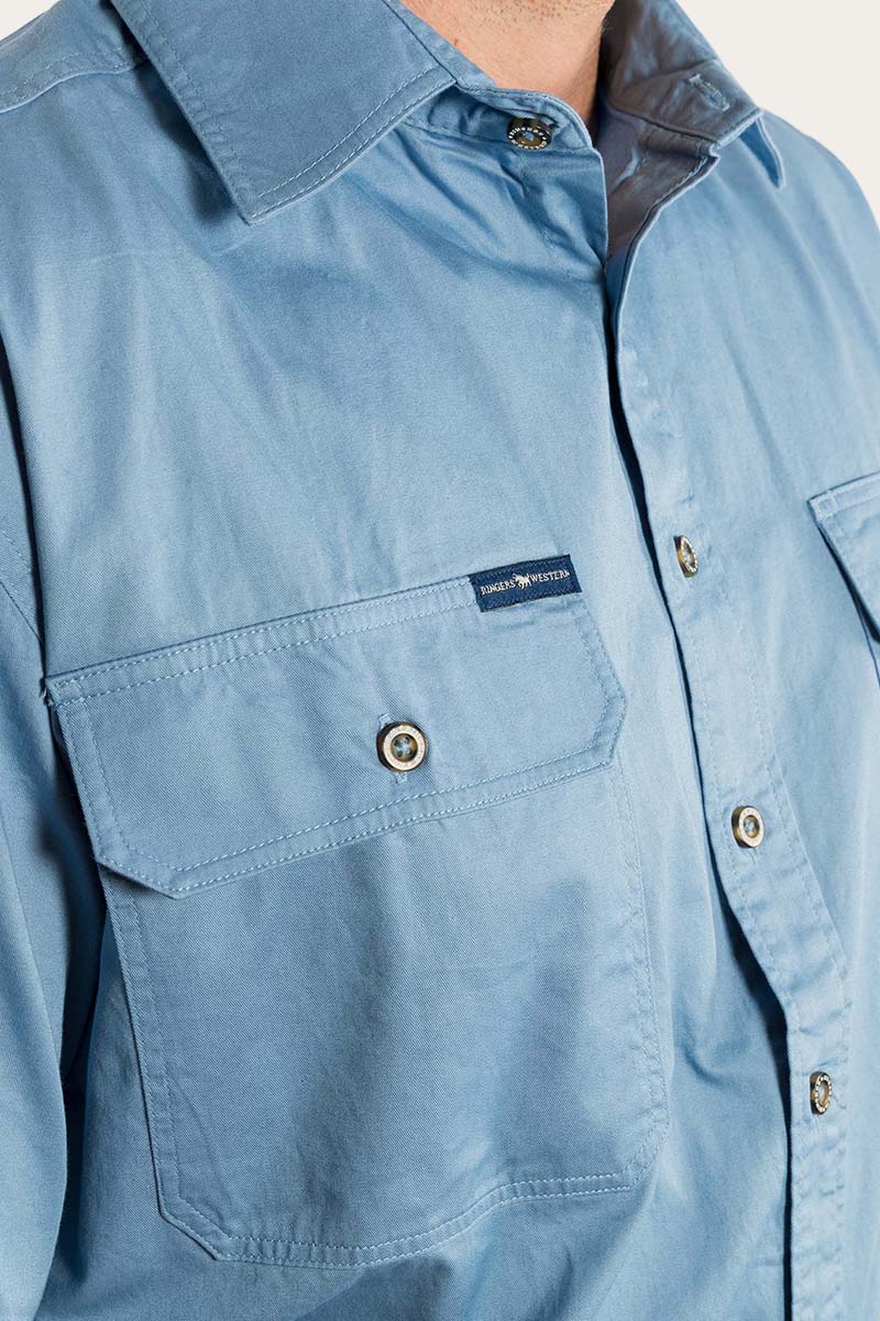 Lake Argyle Mens Short Sleeve Full Button Work Shirt - Denim Blue