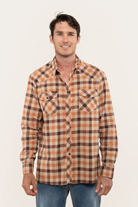 Cooma Mens Flanno Semi Fitted Shirt - Dark Sand