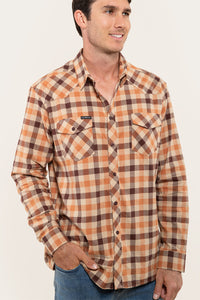 Cooma Mens Flanno Semi Fitted Shirt - Dark Sand