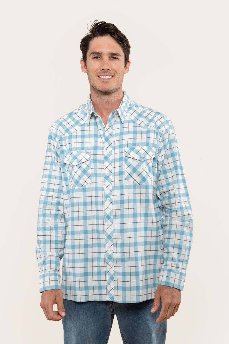 Cooma Mens Flanno Semi Fitted Shirt - Arctic Blue