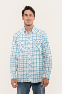 Cooma Mens Flanno Semi Fitted Shirt - Arctic Blue