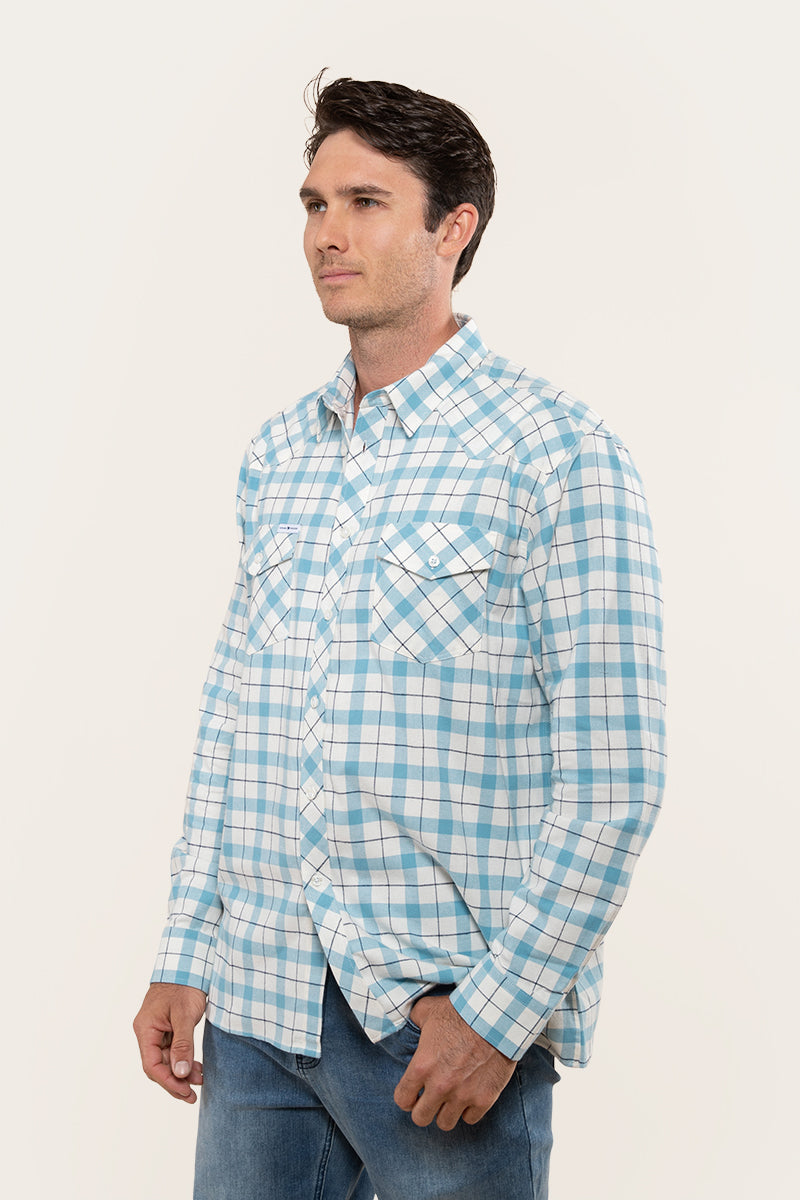 Cooma Mens Flanno Semi Fitted Shirt - Arctic Blue