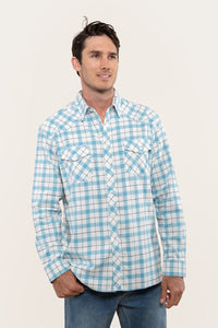 Cooma Mens Flanno Semi Fitted Shirt - Arctic Blue