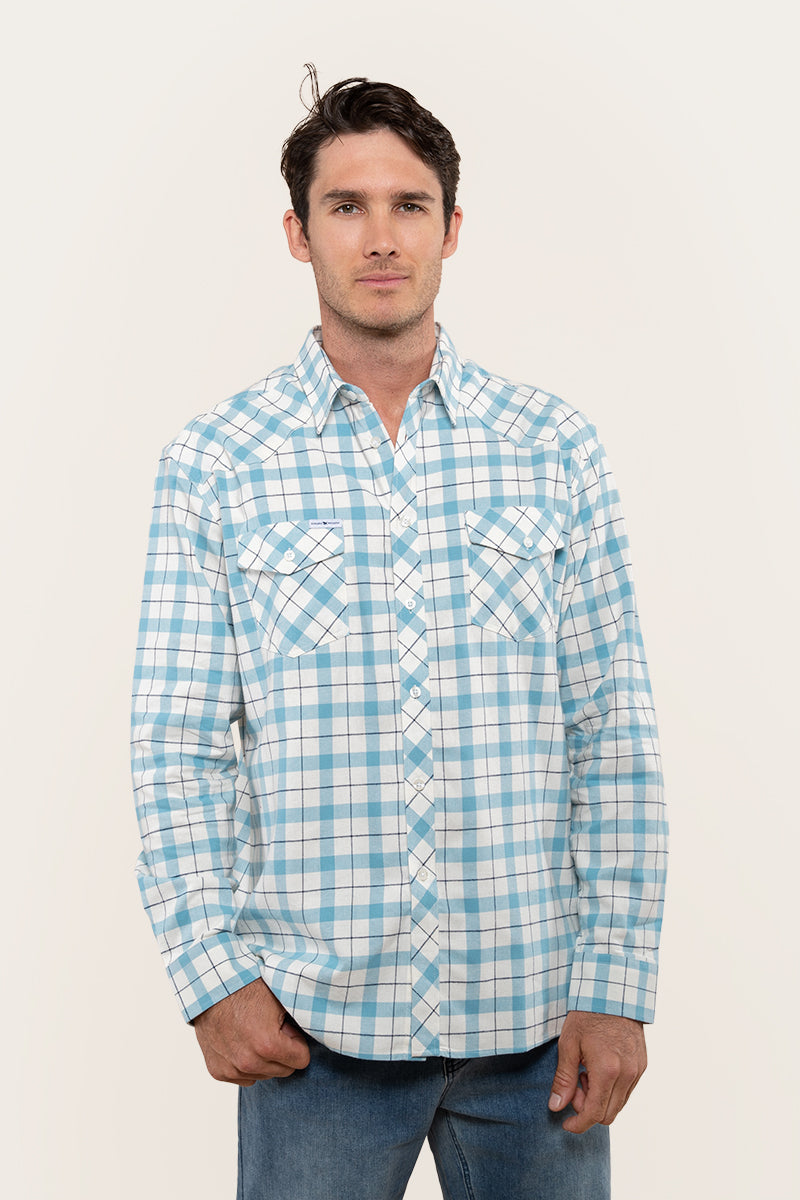 Cooma Mens Flanno Semi Fitted Shirt - Arctic Blue