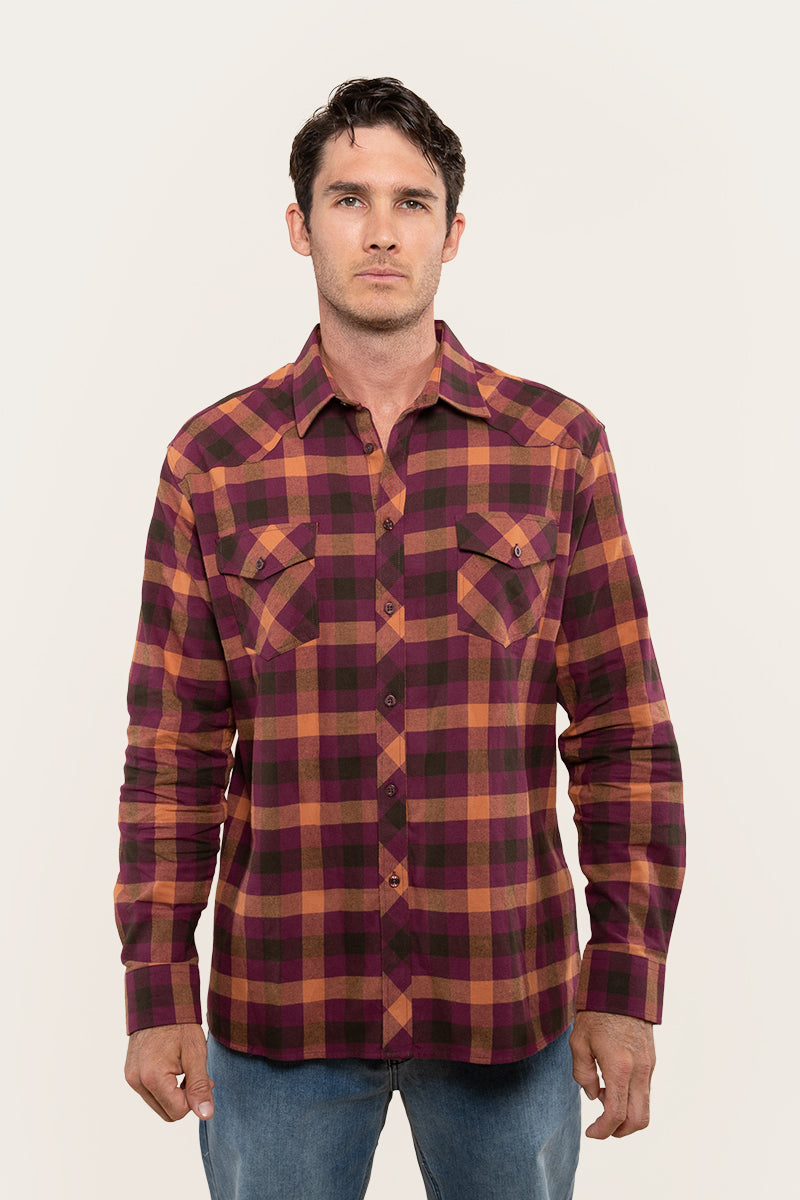 Cooma Mens Flanno Semi Fitted Shirt - Deep Maroon