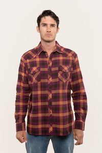 Cooma Mens Flanno Semi Fitted Shirt - Deep Maroon