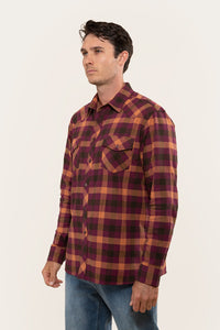 Cooma Mens Flanno Semi Fitted Shirt - Deep Maroon