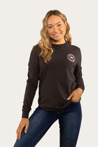 Signature Bull Womens Loose Fit Long Sleeve T-Shirt - Charcoal/Putty Pink
