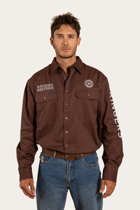 Hawkeye Mens Full Button Work Shirt - Chocolate/White