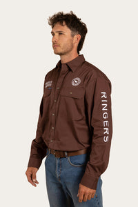 Hawkeye Mens Full Button Work Shirt - Chocolate/White