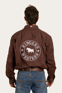 Hawkeye Mens Full Button Work Shirt - Chocolate/White