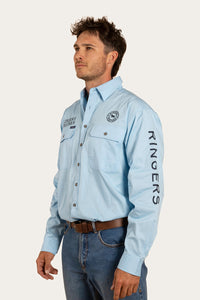 Hawkeye Mens Full Button Work Shirt - Sky Blue/Navy