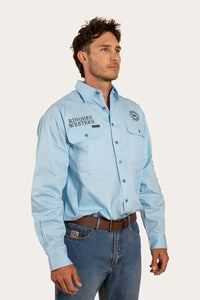 Hawkeye Mens Full Button Work Shirt - Sky Blue/Navy