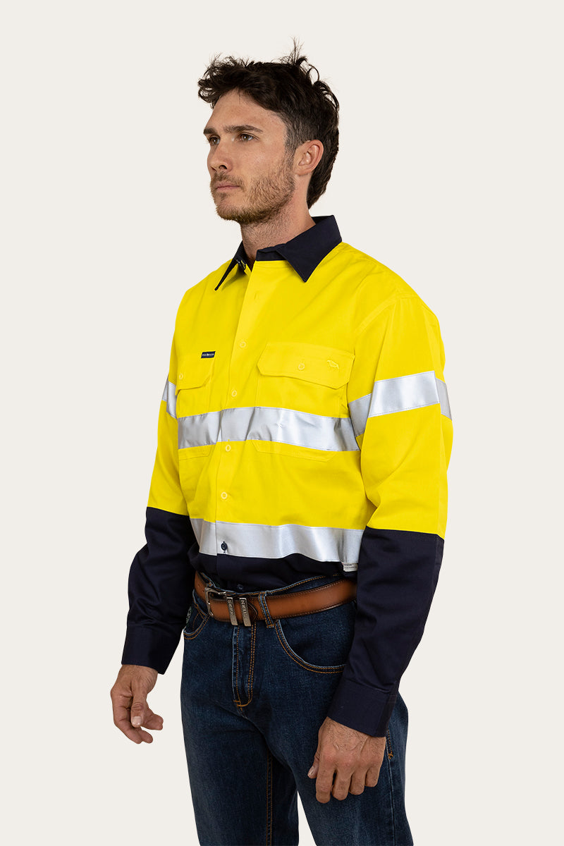 Broken Hill Mens Full Button High Vis Work Shirt - Neon Yellow