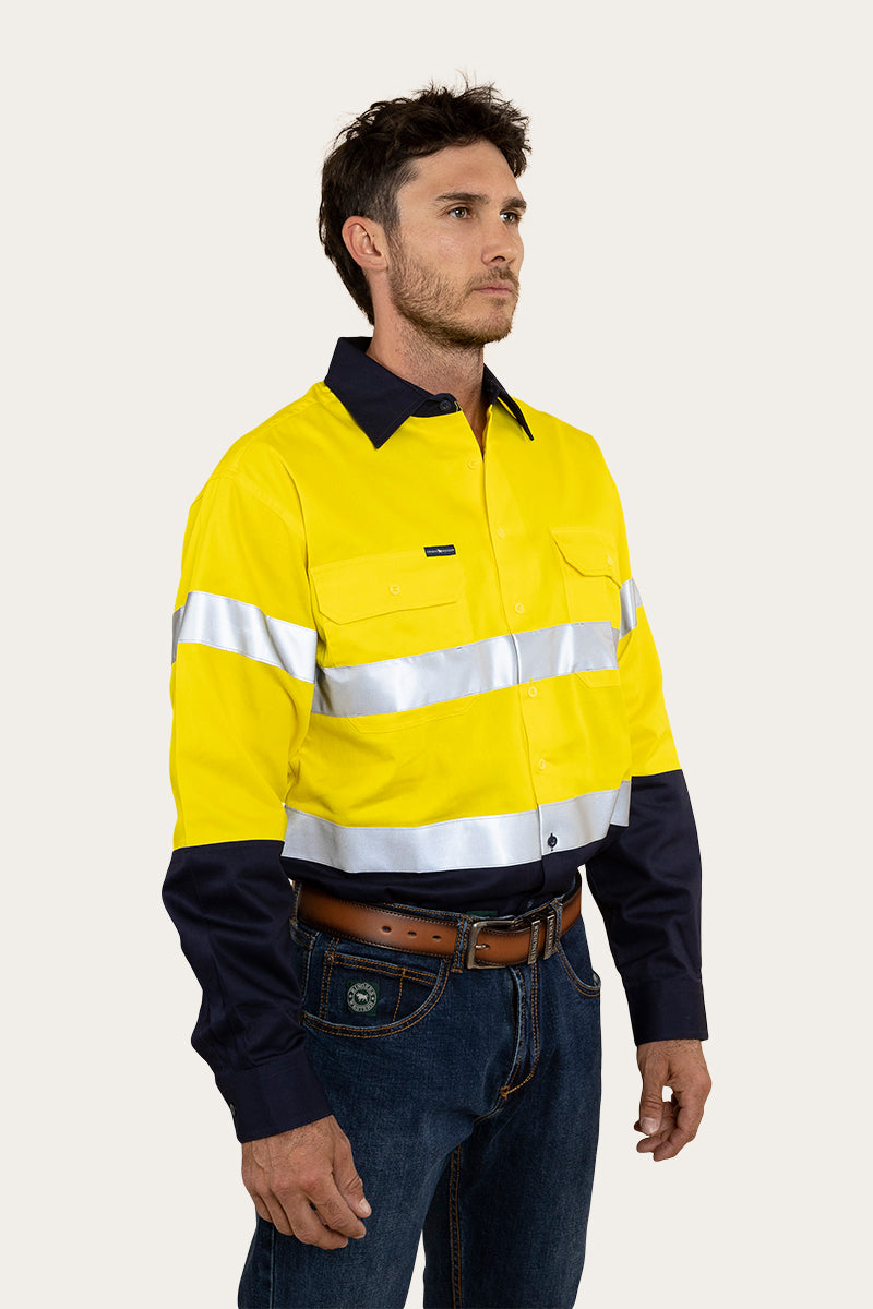 Broken Hill Mens Full Button High Vis Work Shirt - Neon Yellow