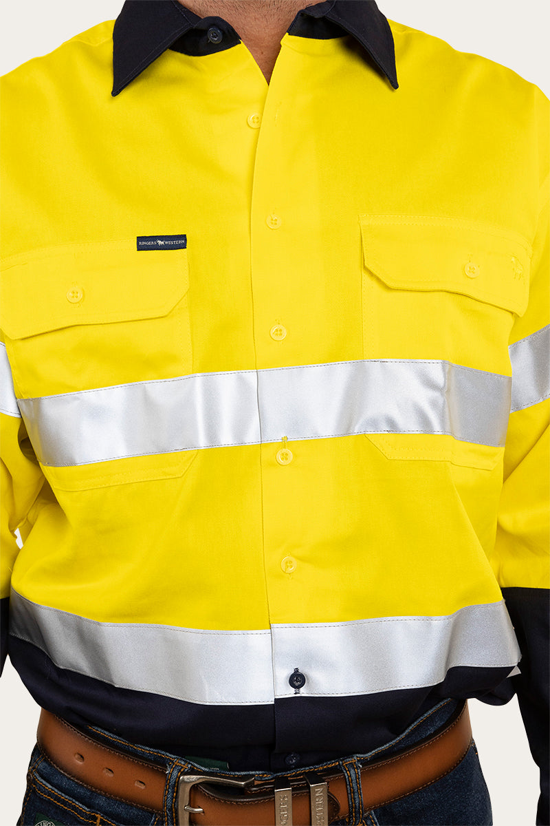 Broken Hill Mens Full Button High Vis Work Shirt - Neon Yellow
