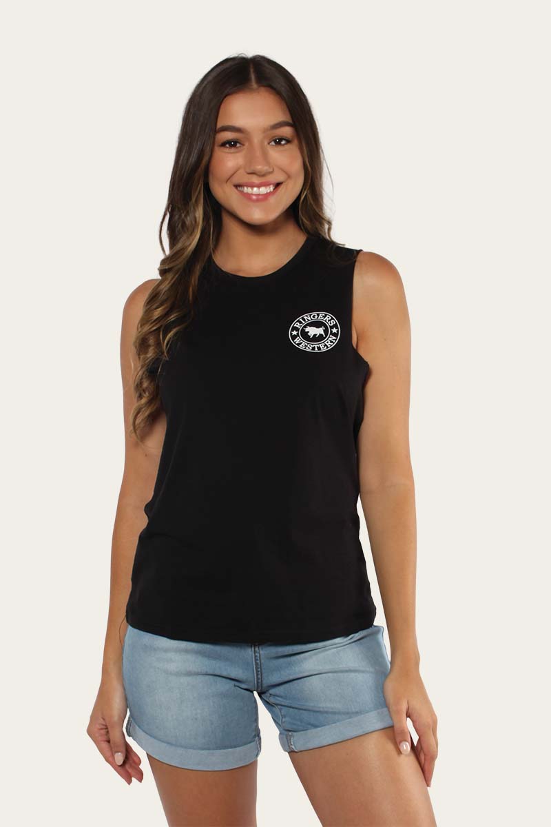 Signature Bull Womens MUSCLE TANK - Black with White Print