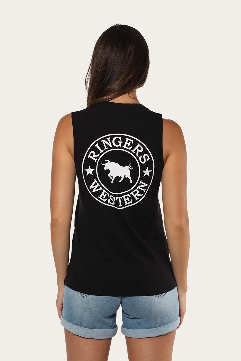 Signature Bull Womens MUSCLE TANK - Black with White Print