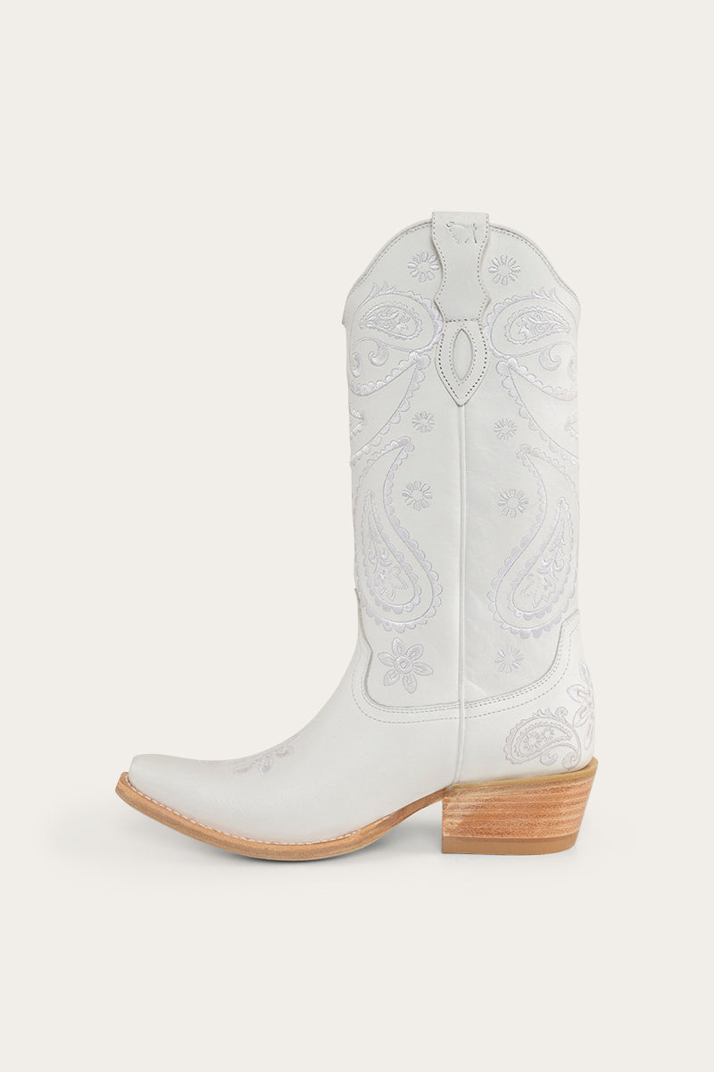 Olivia Womens Cuban Heel Western Boot - White/White
