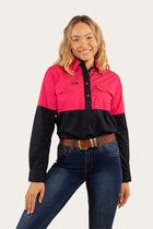 Delta Womens Half Button Work Shirt - Ink/Raspberry