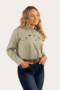 Delta Womens Half Button Work Shirt - Pale Olive