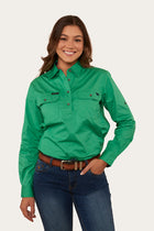 Pentecost River Womens Half Button Work Shirt - Kelly Green/Navy