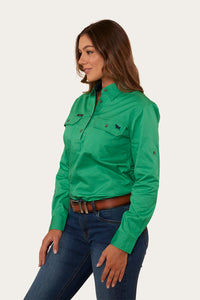 Pentecost River Womens Half Button Work Shirt - Kelly Green/Navy