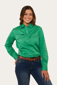 Pentecost River Womens Half Button Work Shirt - Kelly Green/Navy
