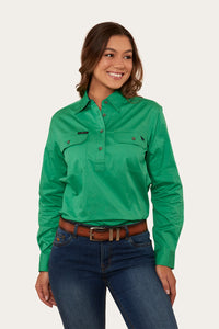 Pentecost River Womens Half Button Work Shirt - Kelly Green/Navy