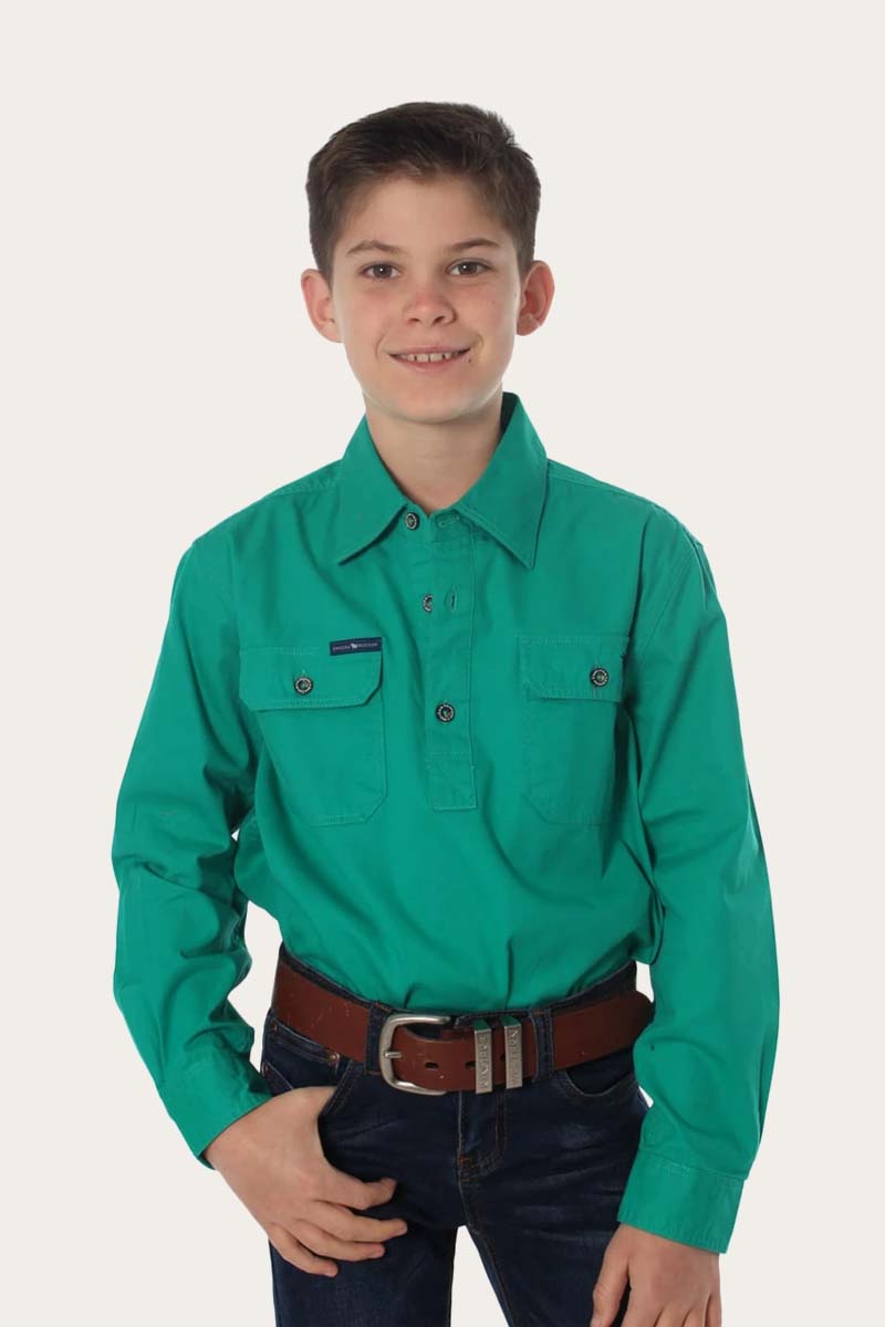 Ord River Kids Half Button Work Shirt - Green