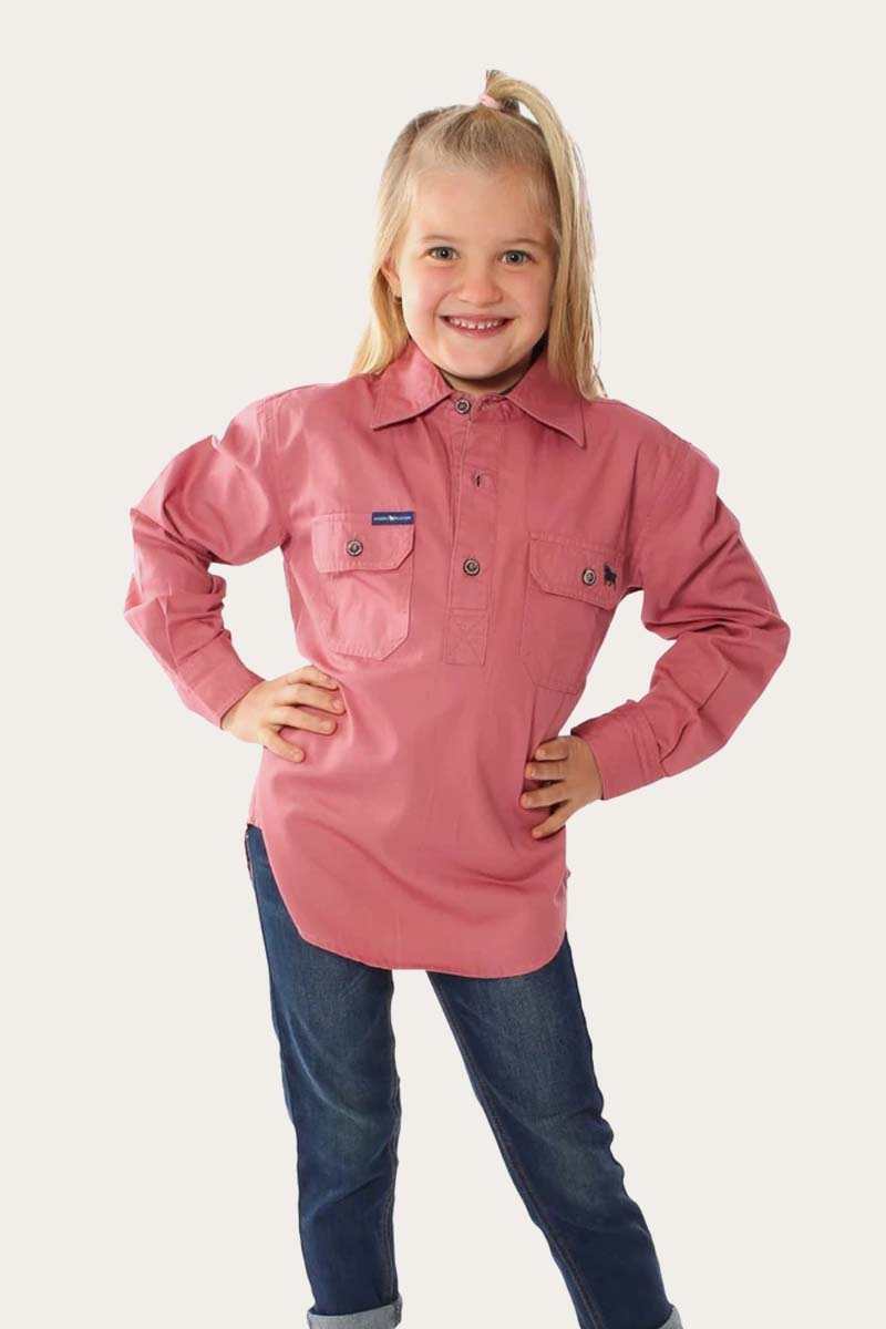 Ord River Kids Half Button Work Shirt - Dusty Rose
