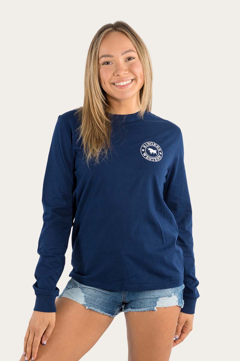 Signature Bull Womens Loose Fit Long Sleeve T-Shirt - Navy/White