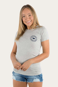 Signature Bull Womens Classic Fit T-Shirt - Grey Marle/Navy