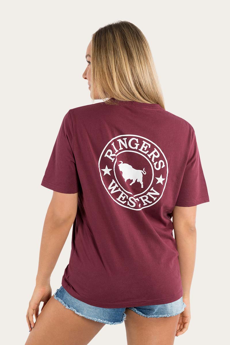Signature Bull Womens Loose Fit T-Shirt - Burgundy/White