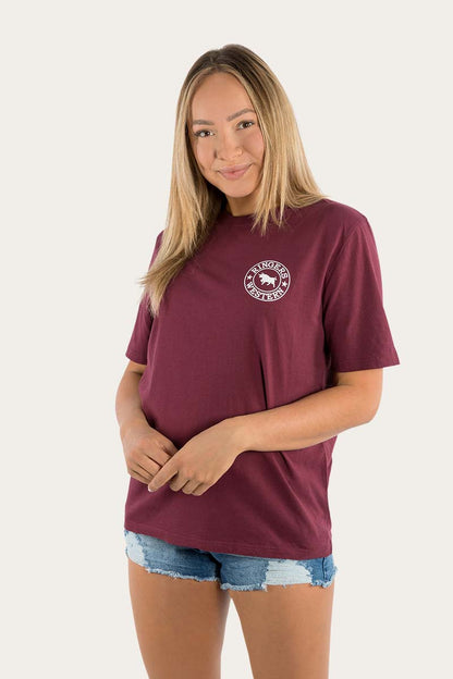 Signature Bull Womens Loose Fit T-Shirt - Burgundy/White