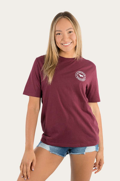 Signature Bull Womens Loose Fit T-Shirt - Burgundy/White