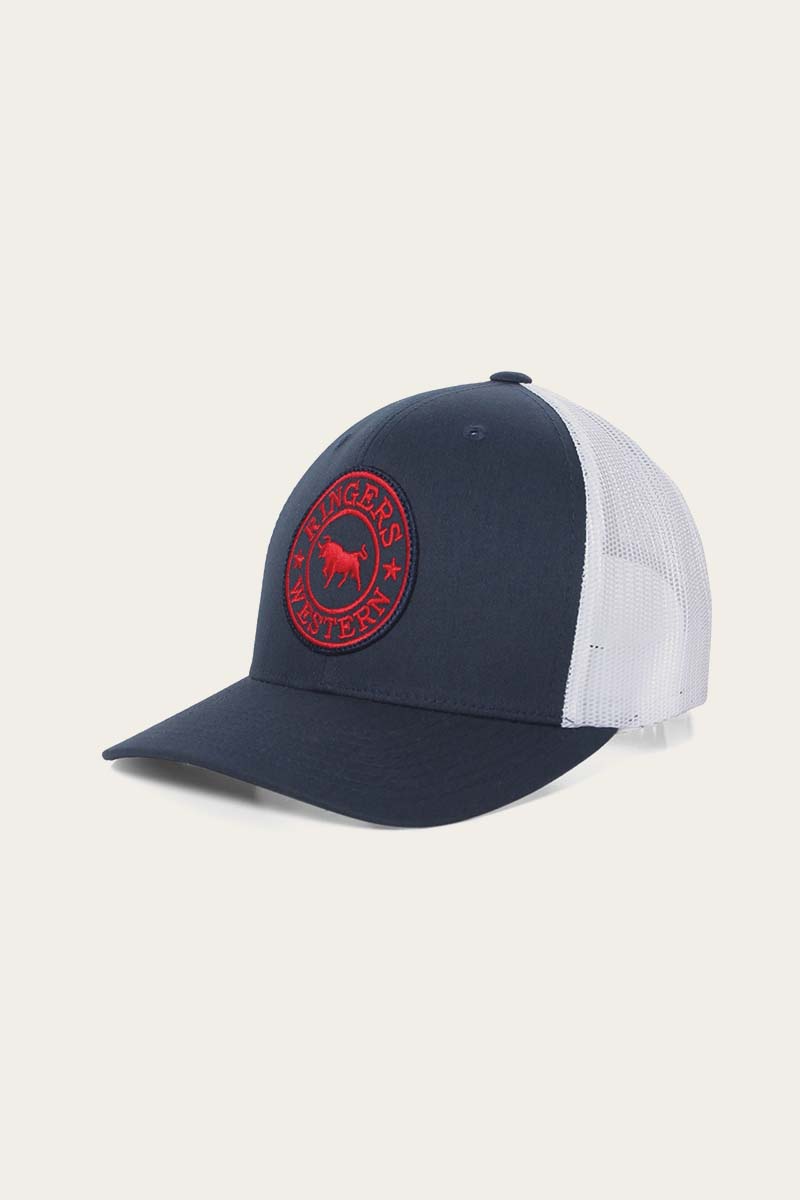 Signature Bull Trucker Navy & White with Navy & Red Patch