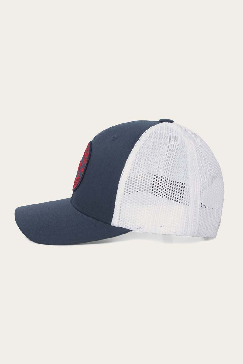 Signature Bull Trucker Navy & White with Navy & Red Patch