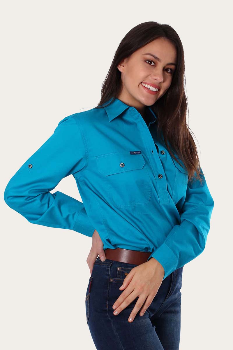 Pentecost River Womens Half Button Work Shirt - Turquoise