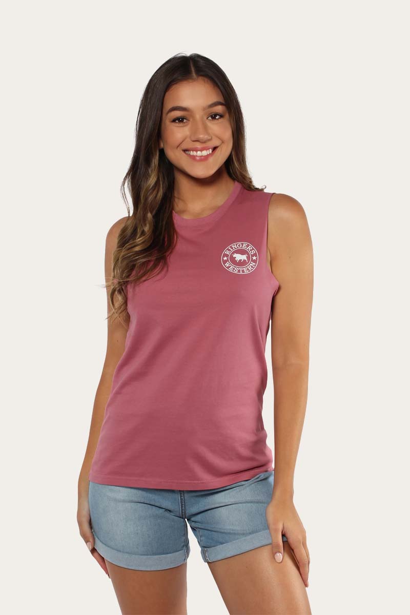 Signature Bull Womens MUSCLE TANK - Sangria with White Print