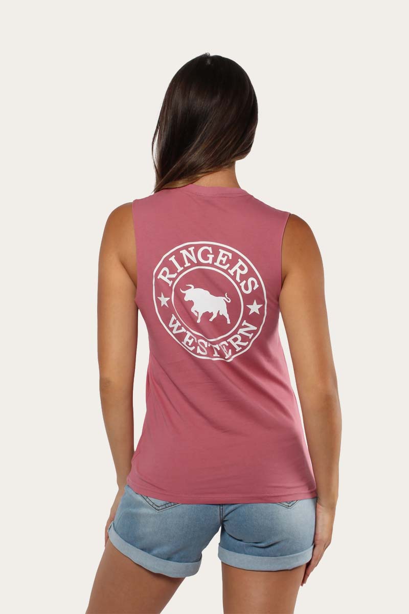 Signature Bull Womens MUSCLE TANK - Sangria with White Print